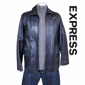 EXPRESS Men's Genuine Leather Flap Pocket Jacket Sz Large - Black